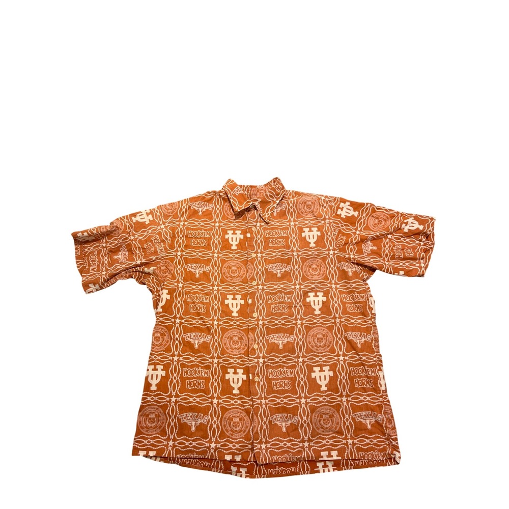 Reyn‎ Spooner Texas Longhorns Hawaiian Shirt Mens L Orange Cotton Hookem Horns